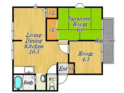 サンビレッジ芳崎 B棟(2LDK/1階)の間取り写真