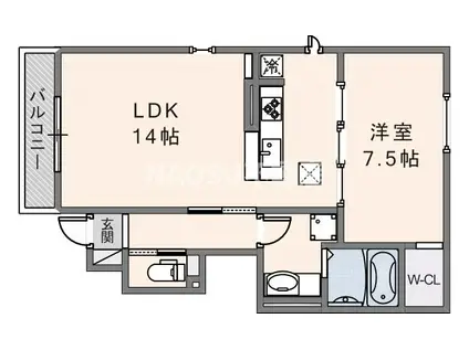 プルメリア(1LDK/1階)の間取り写真