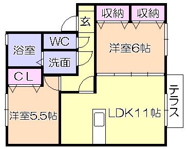 ラトンラヴールII番館(2LDK/1階)の間取り写真