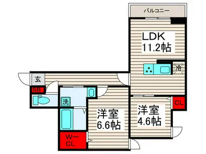 グラナーデ扇II(2LDK/2階)の間取り写真