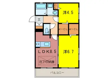 ルネスリベルタ甲南山手(2LDK/4階)の間取り写真