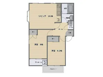 リバーサイドハイツ(2LDK/2階)の間取り写真