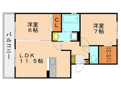 リヴェール21(2LDK/1階)の間取り写真