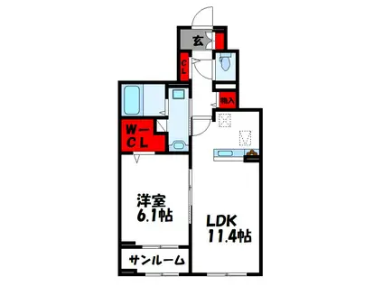 フローラーリア橘I(1LDK/1階)の間取り写真