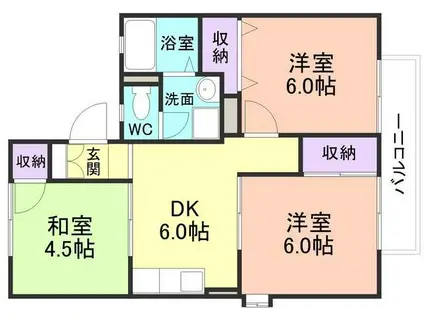 和歌川弐番館(3DK/2階)の間取り写真