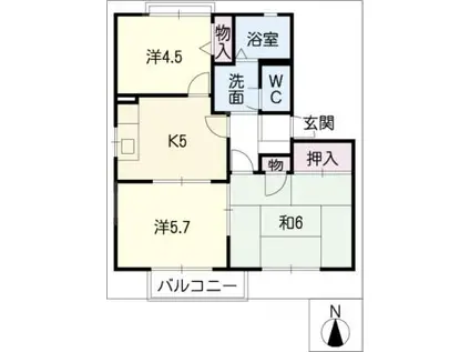 エスポワール可児B棟(3K/1階)の間取り写真