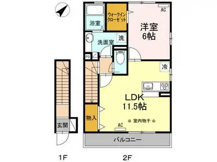 リバージュハイツIII(1LDK/2階)の間取り写真