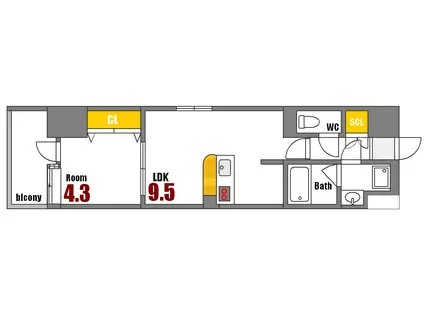 LIFEMENTK小網町(1LDK/8階)の間取り写真