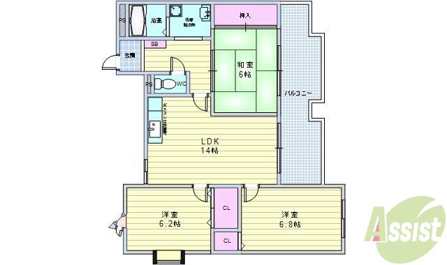 ベルフォーレ永楽荘(3LDK/2階)の間取り写真