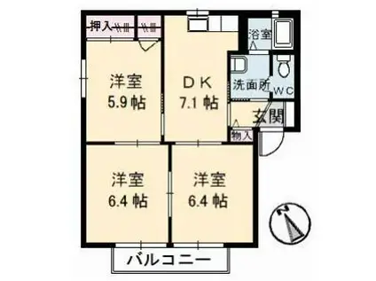 ファーブル衣干 A棟(3DK/2階)の間取り写真