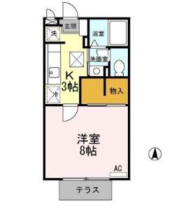 ルクレールブランAB(1K/1階)の間取り写真