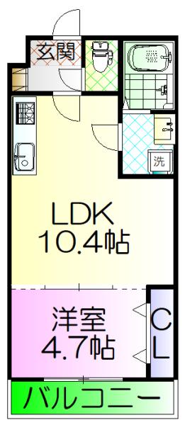 TKアンバーコート浜寺III(1LDK/2階)の間取り写真