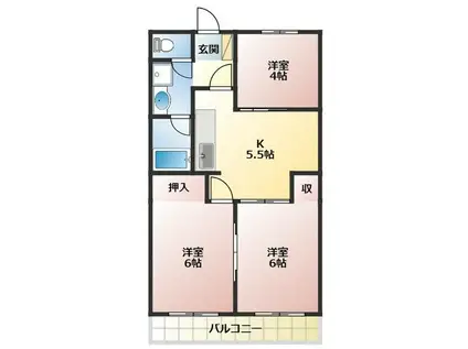 ハーモニー元今泉(3DK/2階)の間取り写真