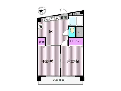 ハイツ宮本(2DK/4階)の間取り写真