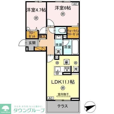 シャンティ(2LDK/1階)の間取り写真
