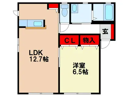 ドミールA(1LDK/1階)の間取り写真