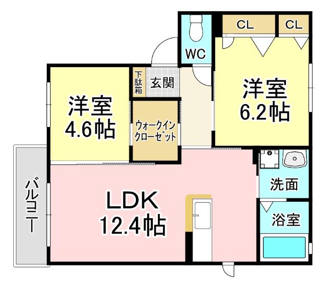 シャーメゾン谷町(2LDK/2階)の間取り写真