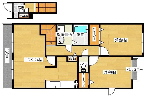 アンフレッチェ(2LDK/2階)の間取り写真