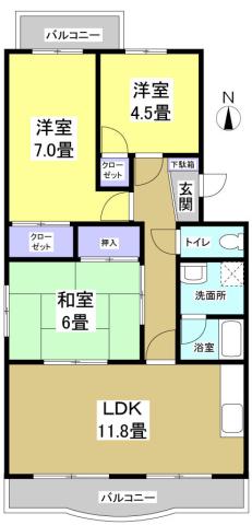 メゾンクレール(3LDK/2階)の間取り写真