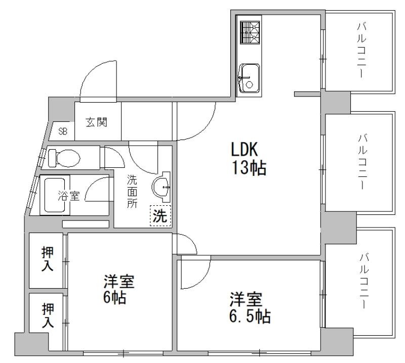 川元ビル(2LDK/3階)の間取り写真