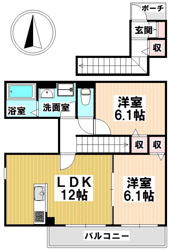 メゾンちかま(1LDK/2階)の間取り写真