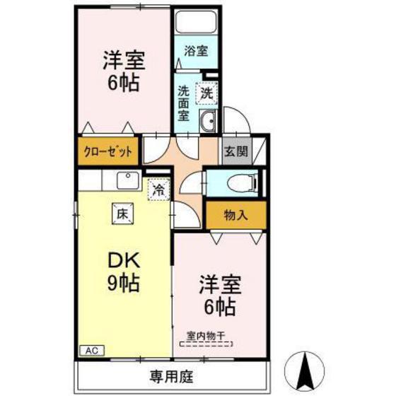 ルミエール今在家(2DK/1階)の間取り写真