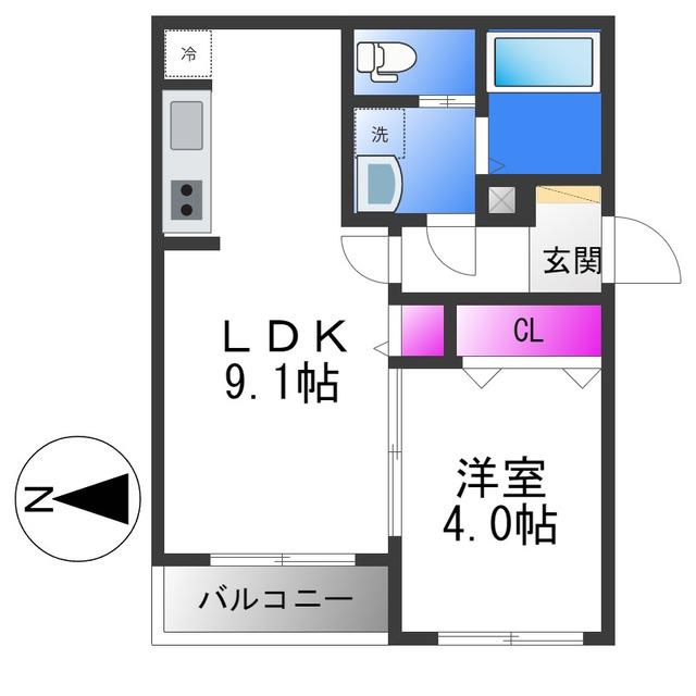 ヴィエント中小阪(1LDK/1階)の間取り写真