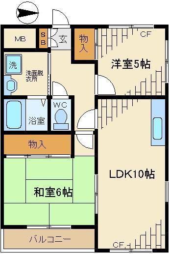 フォルテーヌ大杉(2LDK/1階)の間取り写真