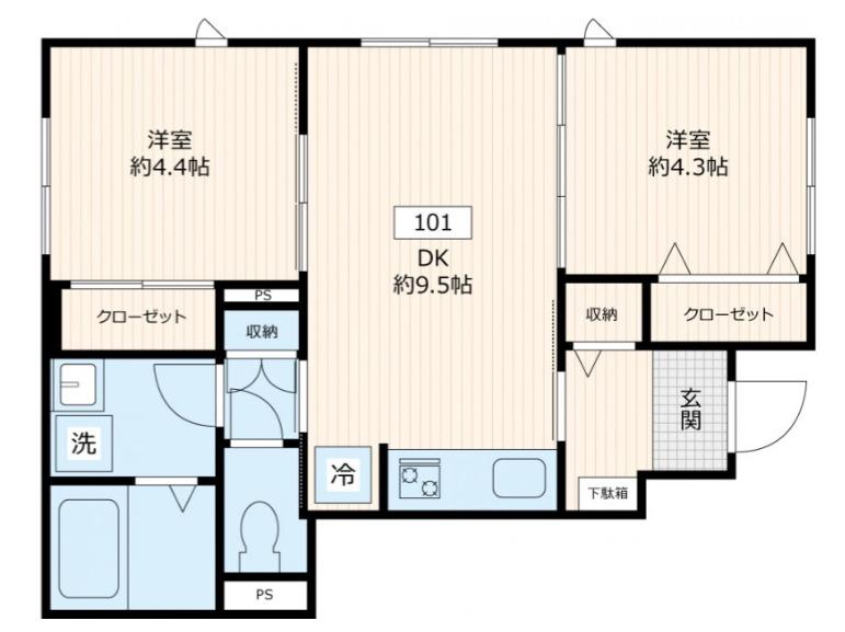 根岸コスモポリタン(2DK/1階)の間取り写真