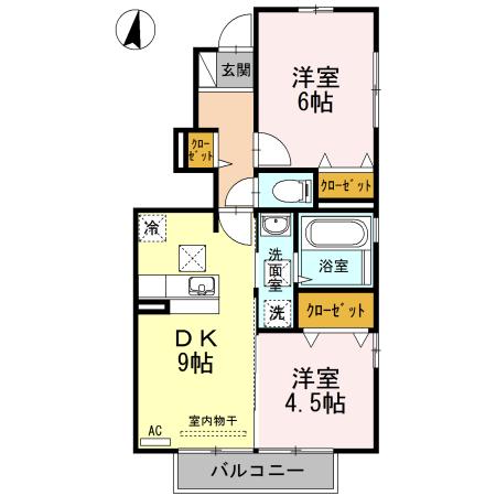 ユ一ハイランド(2DK/1階)の間取り写真