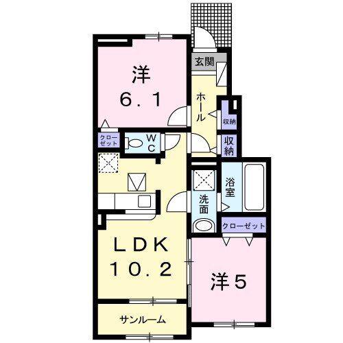 ブラウンドヒル M(2LDK/1階)の間取り写真