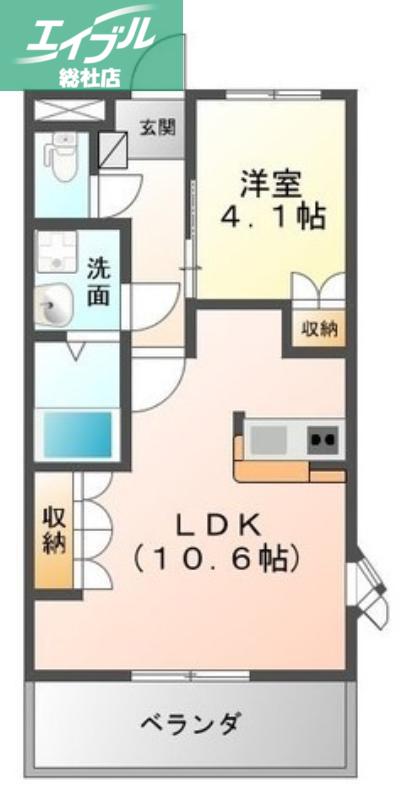 ボヌール若宮(1LDK/2階)の間取り写真