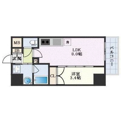 ディアレイシャス名古屋浄心(1LDK/14階)の間取り写真