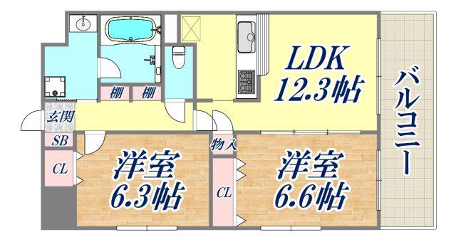 カーヨパレス鳴尾(2LDK/4階)の間取り写真