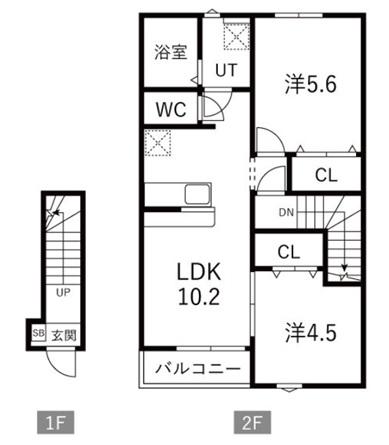 BEFINE新利府(2LDK/2階)の間取り写真
