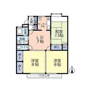 ローレンスパークB(3DK/1階)の間取り写真