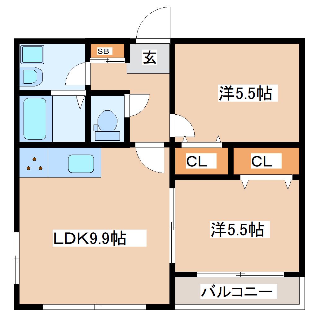 ハイツみどり(2LDK/1階)の間取り写真