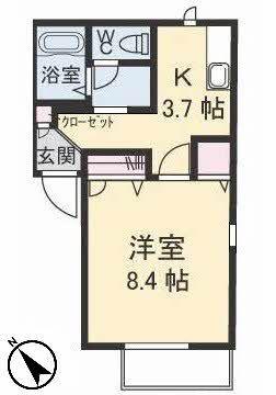 ディアス貴船A棟(1K/2階)の間取り写真