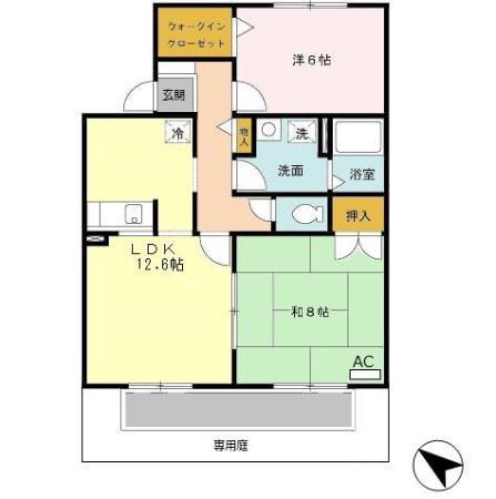 セジュール白水 II(2LDK/1階)の間取り写真
