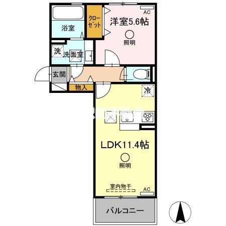 セレブ荒尾(1LDK/1階)の間取り写真