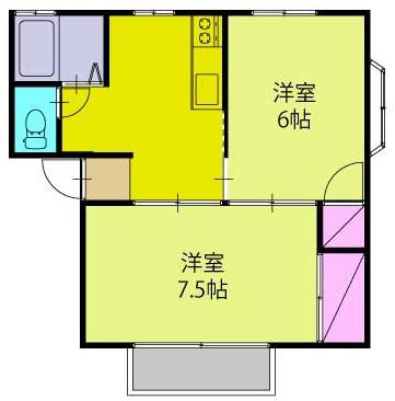 阪東ヒルズB(2DK/1階)の間取り写真