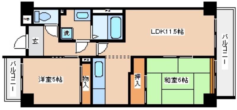 ワインベール新長田(2LDK/2階)の間取り写真
