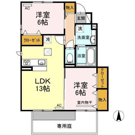 クラベリーナ清水B棟(2LDK/1階)の間取り写真