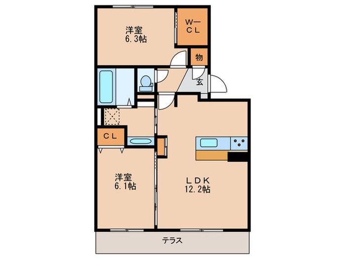アウリィ(2LDK/1階)の間取り写真