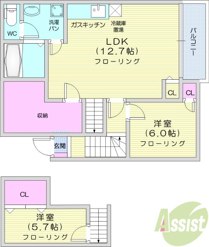 パークヴィラⅡ(2LDK/2階)の間取り写真