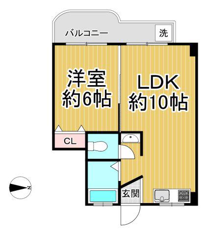 夙川カームマンション(1LDK/5階)の間取り写真