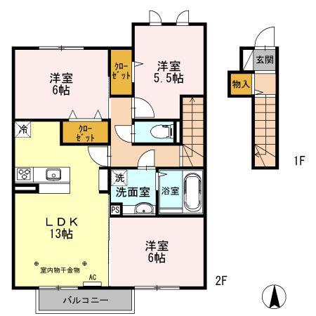エクセレント ヴィラB棟(3LDK/2階)の間取り写真
