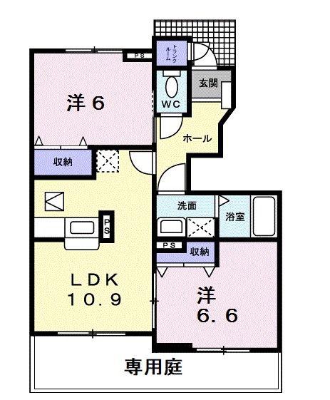 キャンパニュールB棟(2LDK/1階)の間取り写真