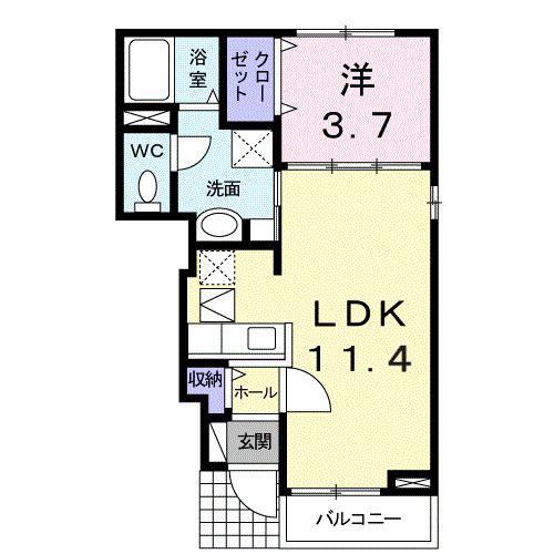 アヴェニール岩出I(1LDK/1階)の間取り写真