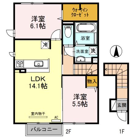 パークフロントM(2LDK/2階)の間取り写真